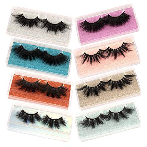 25mm Faux Mink Lashes Dramatic 8 Styles 8 Pairs Pack Fluffy False Eyelashes 6D Soft Lightweight Reusable Fake Eyelashes Protable Individual Multipack Cat eye&Round eye by Boahankuke