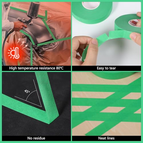 Image of 4 Pack Masking Tape 17mmx50m Automotive Refinish Masking Tape Heat Resistant Green Painters Tape for Car Edges Repair Packaging Masking