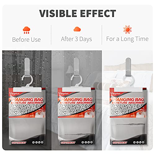 Image of Vacplus Moisture Absorber, 9.8 OZ Hanging, Strong Absorption, Charcoal | Closet, Enclosed Spaces, Bathroom, Odor Eliminator, Dehumidifier Bags, 10 Pack