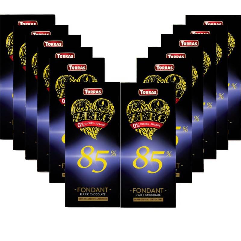 Pack 12x Chocolates ZERO Negro 85% 100g | Sin Azúcar Añadido | Tabletas de Chocolate Sin Gluten, Intenso y Saludable