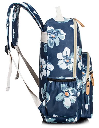 Image of Leaper Floral Water-resistant School Backpack for Girls Travel Bag Bookbag Blue