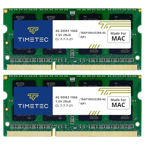 Timetec 8GB KIT(2x4GB) Compatible for Apple DDR3 1067MHz / 1066MHz PC3-8500 CL7 for Mac Book, Mac Book Pro, iMac, Mac mini (Late 2008, Early/Mid/Late 2009, Mid 2010) SODIMM Memory MAC RAM Upgrade