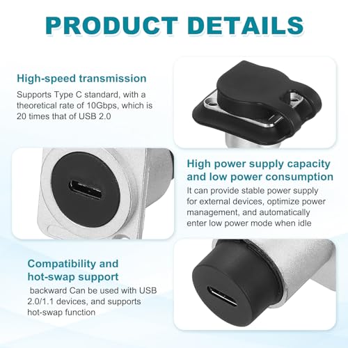 MECCANIXITY 2Pcs Panel Mount Coupler USB C D-Type miniatura 5