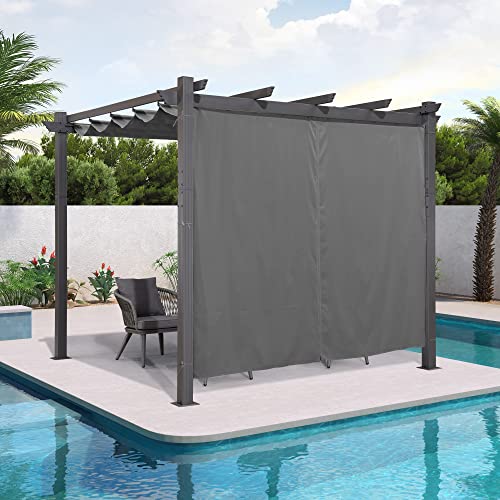PURPLE LEAF Outdoor Curtains Privacy for 10' Side Pergola with Grommets and Rod Outside Porch Shade Patio Deck Retractable Replacement Gazebo Cabana Curtain Set of 2 Panels 49 x 82 inch Gray