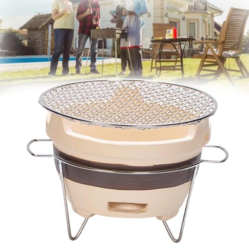 Przenośny grill na węgiel drzewny - japoński piec garncarski, wentylowany, okrągły grill gliniany, na zewnątrz, kemping, ogród, grill, piesze wycieczki, łatwy do przenoszenia