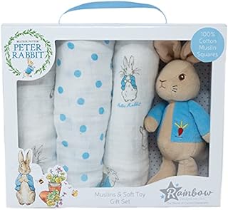 Peter Rabbit Gift Set - Unisex Beatrix Potter Soft Toy and Muslin Set