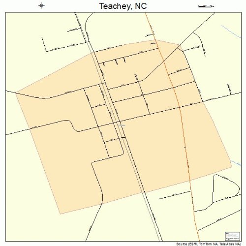 Large Street & Road Map of Teachey, North Carolina NC Printed poster