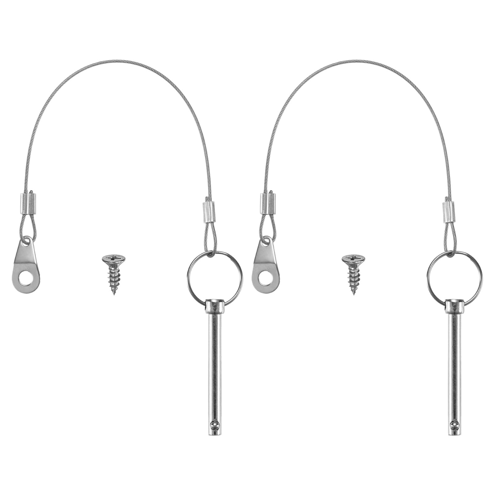 M METERXITY 2-Pack Quick Release Pins, 1/4"(6mm) Diameter, 1.06"(38mm) Usage Length Bimini Top Pin W/Lanyard & Screws for Shipbuilding/Marine/Trailer, 2.05"(52mm) Long Hardware Pins