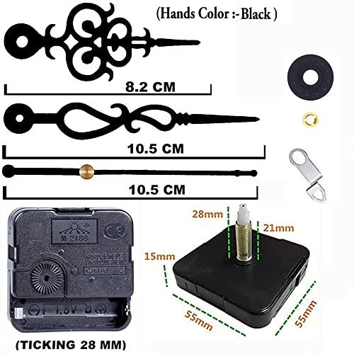 Image of YOPY� Quartz Machine for Big Size Wall Clock,Battery Operated,Clock Movement Machine with Needles and Hook 28 MM (Needles : Antique Black)