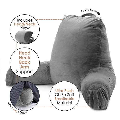 Clara Clark VC_NEW-READPILOW-LG-GRY Reading Pillow, Large Back Pillow For Sitting Up In Bed, Memory Foam Back Support Pillow, Reading Pillows For Sitting In Bed Adult thumb #1