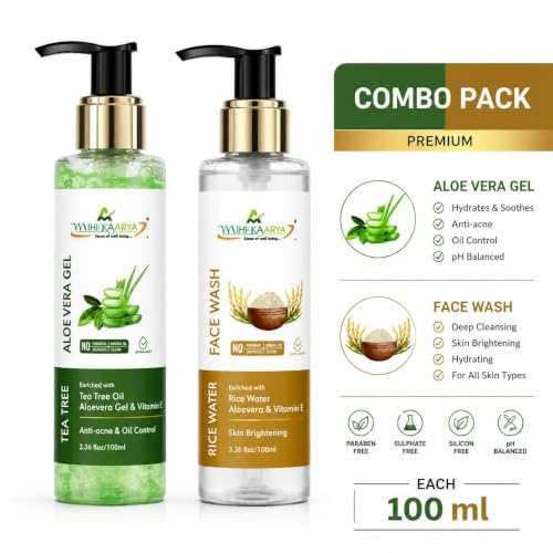 Image of Combo: Tea Tree Aloe Vera Gel 100ml & Rice Water Face Wash 100ml | Soothing, Hydrating & Cleansing Skincare for Men & Women