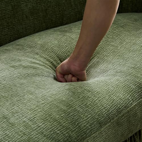 Image of KEIKI 92 inch Oversized Curved Shaped Upholstered Modular Sectional Sofa, Minimalist 4-Seater Couch with Seat Cushions and Ergonomic Backrest, No Assembly Required, for Apartment, Living Room, Green