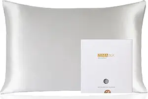 ZIMASILK 100% Pure Mulberry Silk Pillowcase for Hair and Skin Health,Soft and Smooth,Both Sides Premium Grade 6A Silk,600 Thread Count,with Hidden Zipper,1pc(Standard 20''x26'',Light Grey)