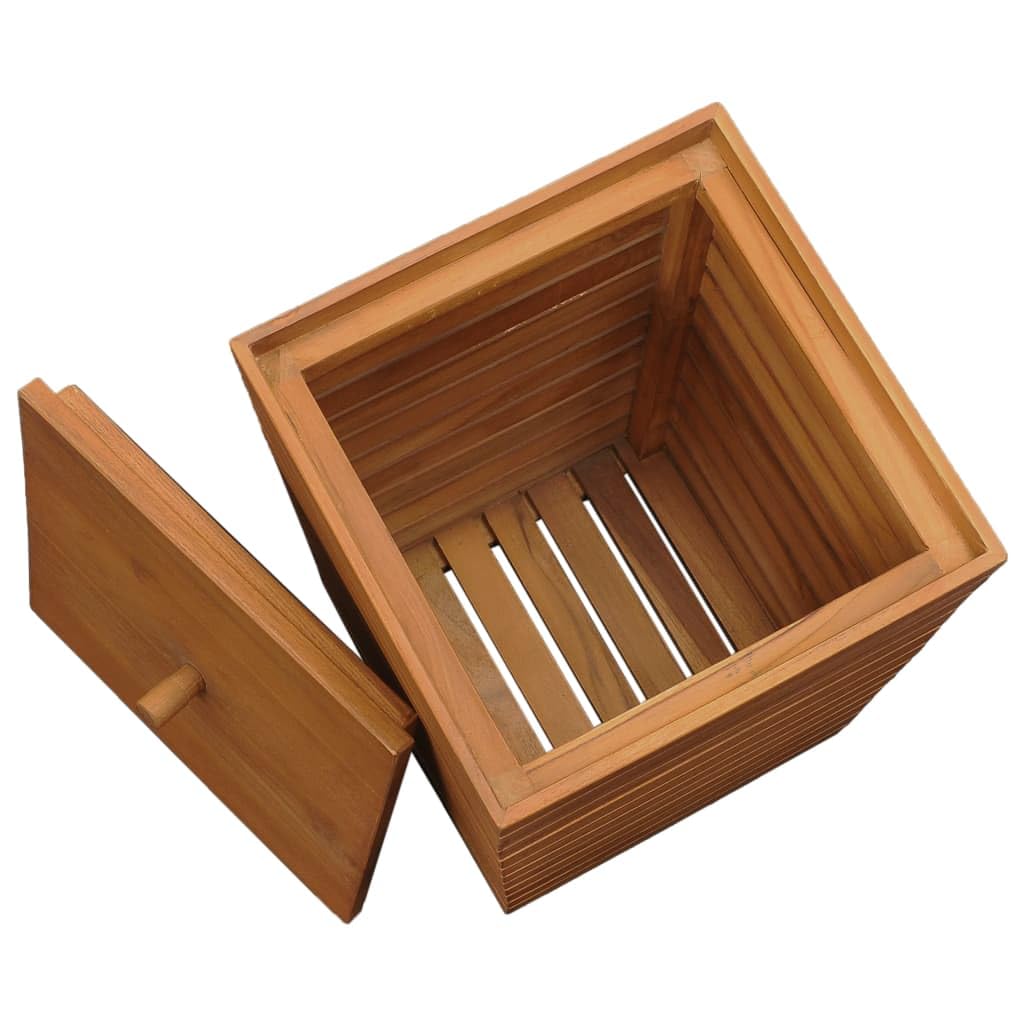 Wäschekorb aus massivem Teakholz 30 x 30 x 45 cm, Bad-Aufbewahrungsbox mit Deckel, Rustikaler Wäschesammler im Lattendesign