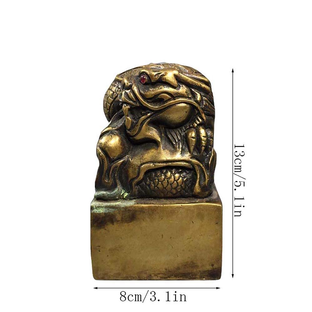 Escultura De Jardín para Exteriores, Colección De Antigüedades Chinas, Decoración Feng Shui, Estatua De Sello del Emperador Dragón De Latón Puro, Figura para El Hogar Y La Oficina, Estatua P