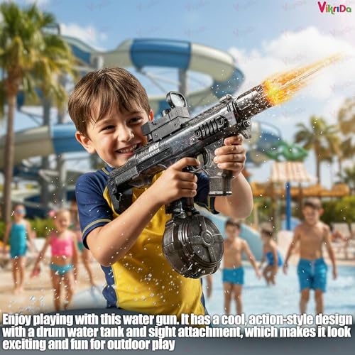 Image of VikriDA MK3 Rechargeable Electric Water Gun with LED Lights Free Extra Battery 25-32 ft Long Range Water Blaster for Kids & Adults Summer Pool Toy, Beach Water Shooter for Summer Fun