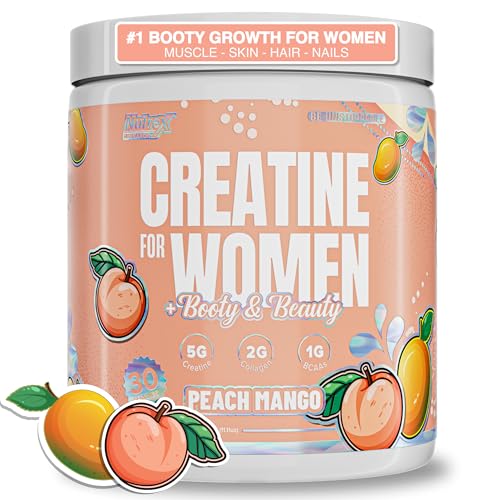 Nutrex Research Creatine for Women Booty & Beauty – Peach Manago | 5g Creatine, 2g Collagen, BCAAs & Hyaluronic Acid for Glutes, Strength & Skin (Peach Mango, 30 Servings)
