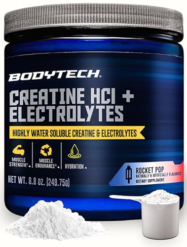 BodyTech Creatine HCl + Electrolytes Powder Highly Water-Soluble Creatine with Electrolyte Minerals Supports Hydration and Performance Rocket Pop Flavor 8.8 oz 75 Servings