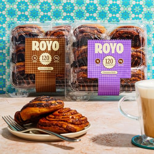 2 Bags of 6 ROYO Rolls (12 rolls), 120 Calories, 8g Net Carbs, 10g Protein, High Fiber, (Chocalate & Cinnamon Rolls (2-Pack))