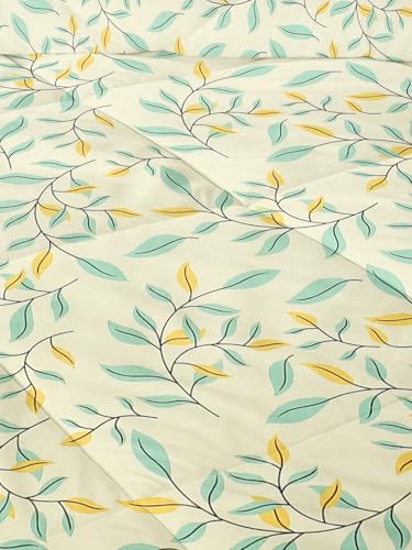 Image of HOMEKART 220 GSM Premium Reversible Microfiber AC Comforter for Single Bed | Soft, Lightweight & Breathable All-Season 3-Layer Quilted Blanket (150 cm x 225 cm, Floral, Beige & Green)