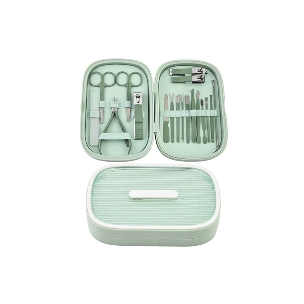 Tagliaunghie professionale - Kit per manicure in acciaio inossidabile con strumenti per la cura delle unghie, pinzette per sopracciglia e cura delle orecchie, con custodia da viaggio portatile (verde)
