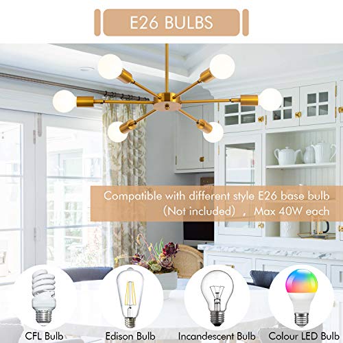 6 Lights Sputnik Chandelier Modern Gold Bronze Adjustable Pendant Light Brushed Brass Mid Century Semi Flush Mount Ceiling Light Fixture For Foyer Dining Room Bedroom Kitchen Island Restaurant E26 #TOP5