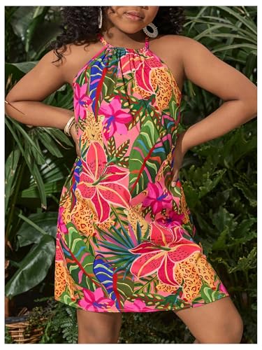 Girl's Floral Halter Dress Sleeveless Summer Beach Sundress Casual Cami Dresses3
