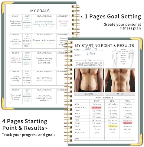 Kamoy Fitness Workout Planner for Women & Men, A5(5.7" x 8.2") Workout Log Planner for Track Gym & Home Workouts, Track Progress, Achieve Your Wellness Goals - Green - 4