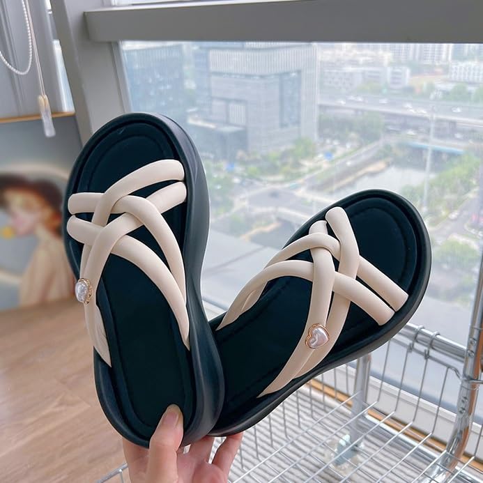 HBJWOV Beach Slippers for Women Wearing Half Slippers Versatile Sandals for Women Thick Soled Women S Shoes(36)4