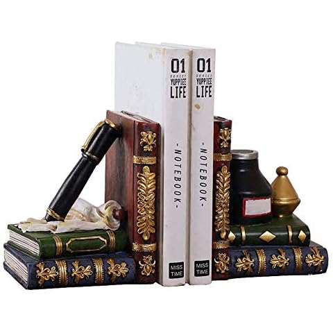 ISOTO Book Ends Pen and Ink Bottle Shelf Tidy Bookends - Heavy Vintage Storage Hipster Office Study CDs DVDs Exploration Gifts Cover