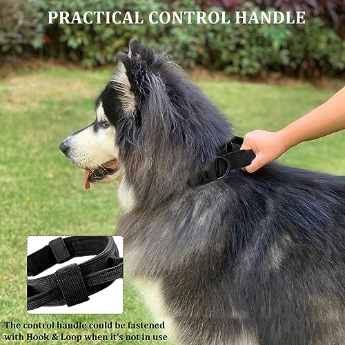 Taktisches Hundehalsband, Verstellbare Halsband Mit Kontrollgriff Weich Gepolstertes Nylon Hunde Halsband mit robuster Metallschnalle für Mittlere Große Hunde (Camo, L)
