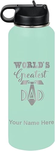 Miniatura 71 de LaserGram Botella de agua personalizada, World's Greatest Dad, acero inoxidable de doble pared aislada al vacío con popote superior, regalo grabado