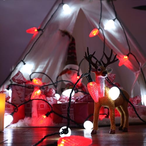 Odeetronic MMUDHLLRW089 C9 Christmas Lights, 33Ft 50 Led Red & White Christmas Lights Connectable thumb #5