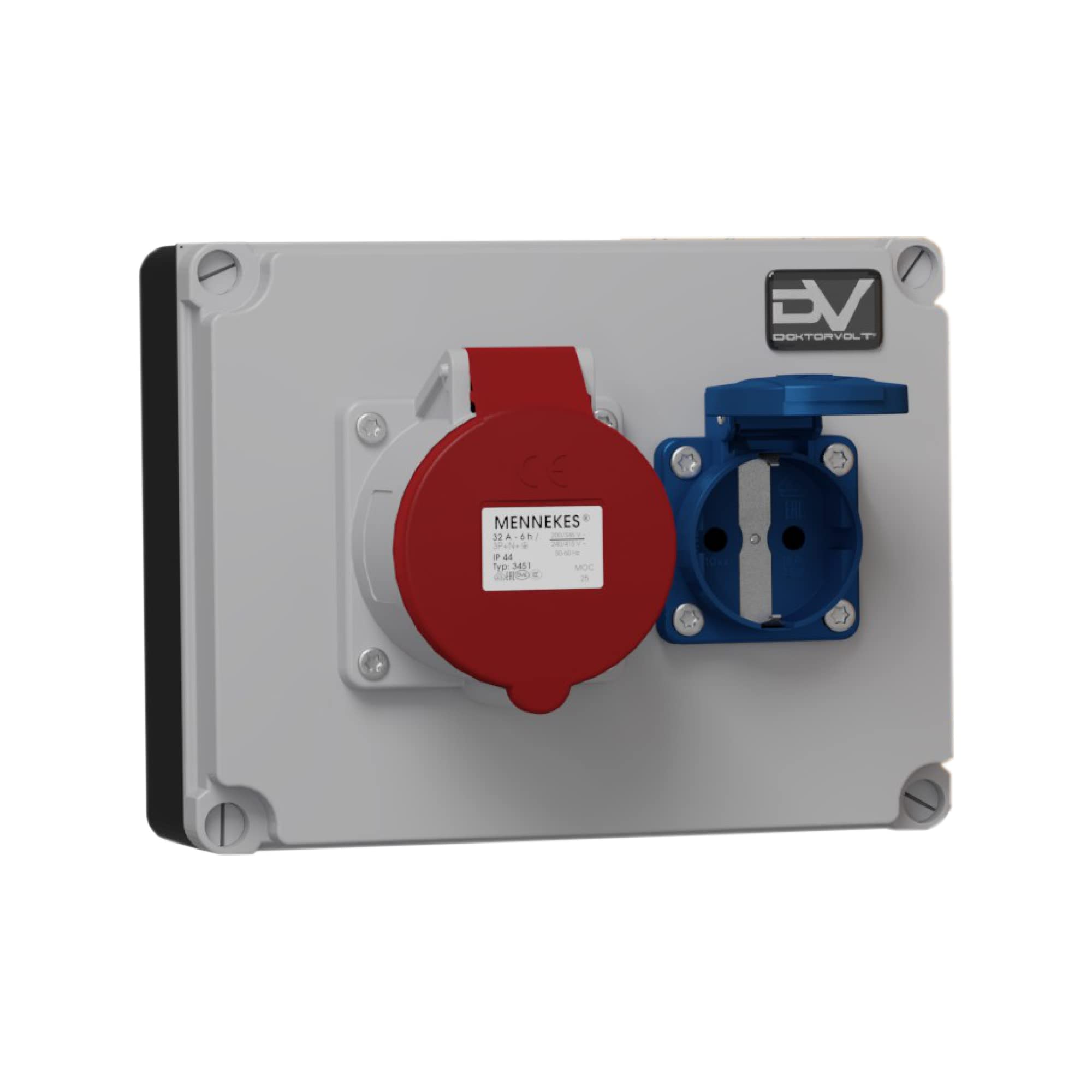Doktorvolt Stromverteiler Baustromverteiler WDD mit Mennekes Steckdosen 1x 230V Schuko 1x 32A CEE Wanddose Wandverteiler Steckdosenverteiler Verdrahtet Anschlussfertig