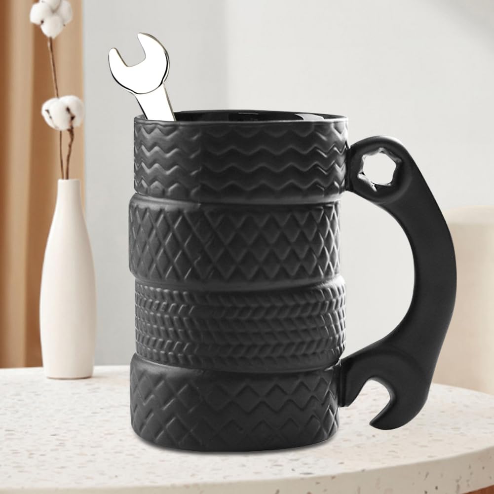 Tazza A Forma Di Pneumatico 450 Ml In Ceramica Con Cucchiaio - Regalo Per Appassionati Di Auto