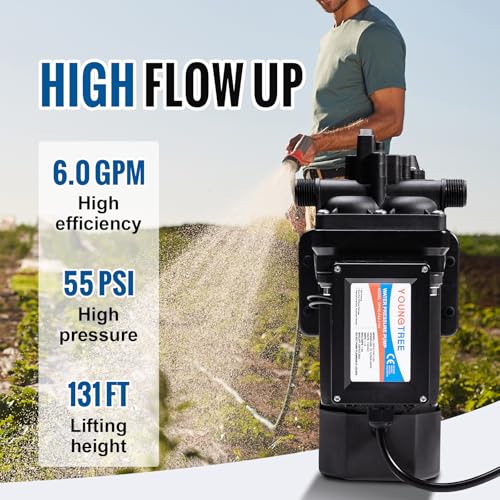 Image of YOUNGTREE Brushless 110V Water Pressure Transfer Pump Continuous Duty 6.0GPM 55PSI On Demand Fresh Water Diaphragm Pump 110 Volt AC for Irrigation Garden Home Pool Car Washing Rain Barrel Industry