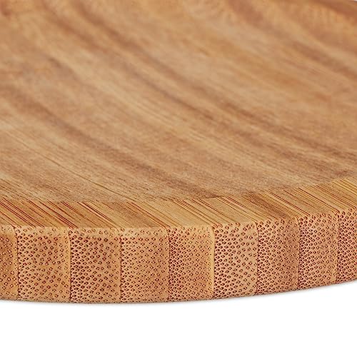 Foto von Relaxdays Wiegemesser mit Brett, Bambus & Edelstahl, zweischneidiges Kräutermesser, Kräuterbrett Ø 20 cm, natur/silber