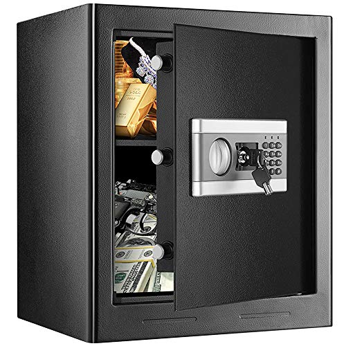 1.53Cub Security Safe Lock Box, Fireproof and Waterproof Safe Cabinet, Digital Combination Lock Safe, with Keypad LED Indicator, for Home Office Hotel Business Cash Gun Document Money Jewelry (Black)