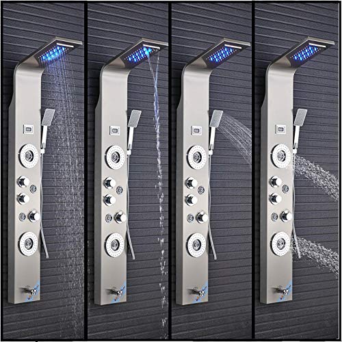 Columna de ducha en níquel cepillado con panel de ducha LED, jets de masaje SPA y caño para bañera miniatura 3