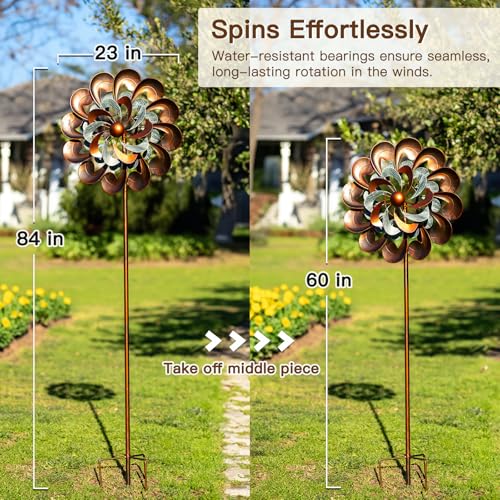 Metal Wind Spinner Outdoor, Wind Spinners for Yard and Garden, 84 inch Wind Sculptures & Spinners, Windmill for Yard Art