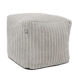 rucomfy Beanbags Corduroy Cube Footstool Bean Bag - Modern Square Pouffe for Living Room & Bedroom - Machine Washable Cover - 38cm x 38cm x 38cm - Platinum Grey