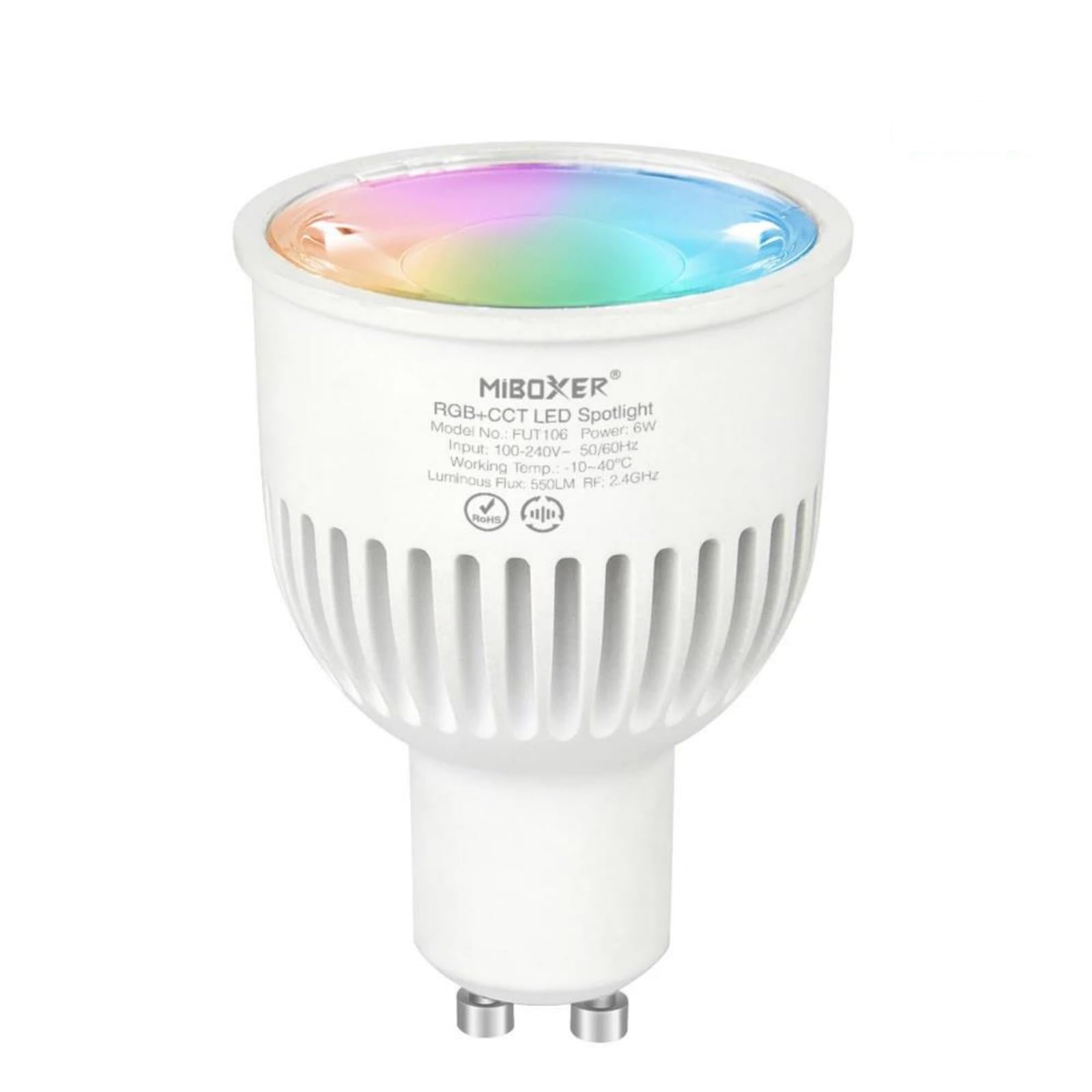 Ampoule Intelligente, FUT106 AC100-240V 6W GU10 Intelligente 2,4Ghz TUYA RGB CCT Température De Couleur/Luminosité Réglable Application Contrôle Vocal,2pcs