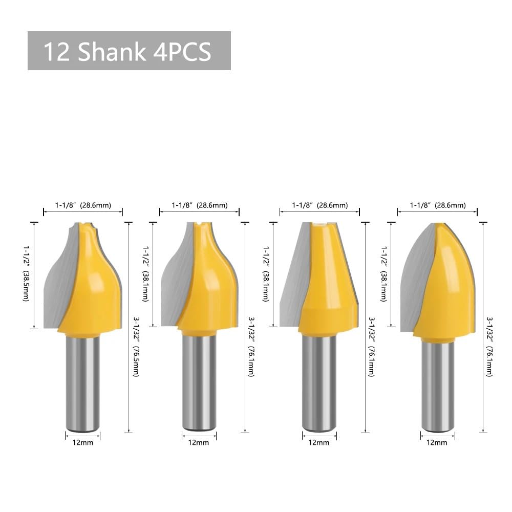 4 szt. 12mm 1/2 "uchwyt pionowy podniesiony panel Bit czop zestaw frezów drzwi nóż do obróbki drewna wiertło(12mm shank)