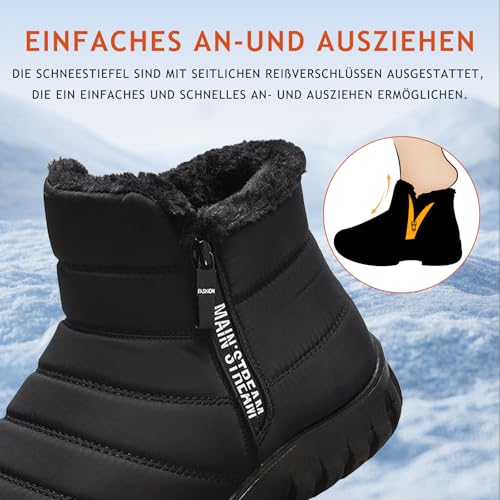 Bravover Winterstiefel Herren Schneestiefel Winterschuhe Warm Gefüttert Wanderschuhe Stiefeletten Rutschfest Reißverschluss Trekkingschuhe Stiefel Men Outdoor Wanderstiefel Leichte Boots Schwarz EU43