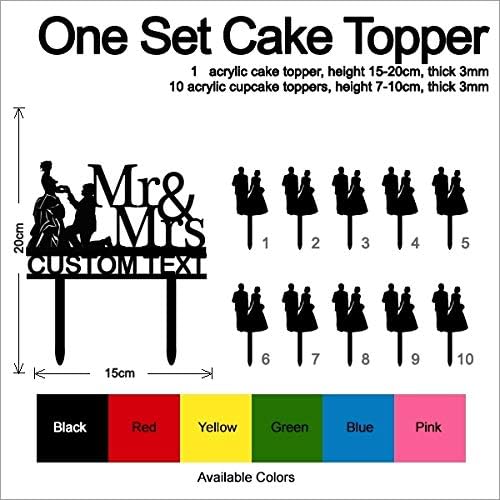 TC0141 Mr and Mrs Propose Marry Party Wedding Birthday Acrylic Cake Topper Cupcake Toppers Decor Set 11 pcs with Personalized Your Name