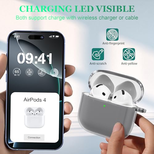 Image of for AirPods 4th Generation Case Cover 2024, Military-Grade Shockproof, Soft TPU Highly Transparent Anti-Yellowing for AirPods 4 Case with Cleaning Kit & Cute Round Buckle, Clear Black