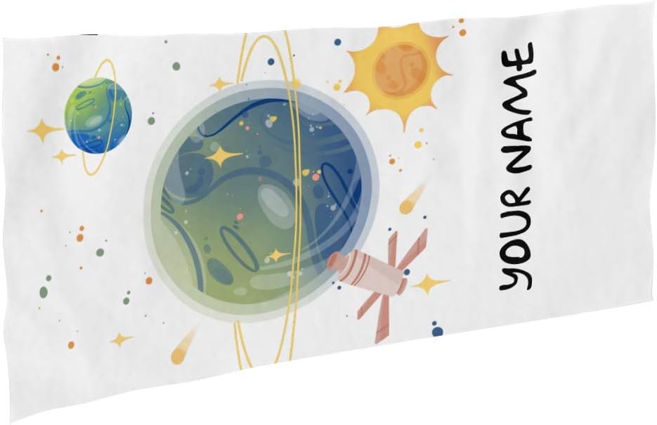 Personalized Beach Towels for Boy Girl, Custom Bath Towels with Name, Universe Planet Spaceship Astronaut Microfiber Custom Beach Towels 30×60 inches (Option 4)