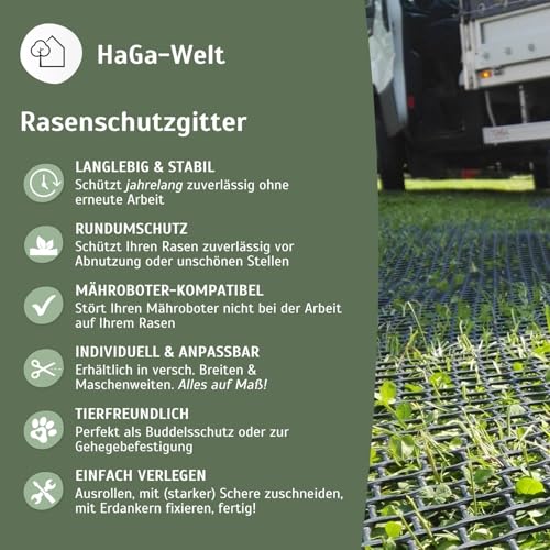 HaGa Rasenschutzgitter 2m Breite (Meterware) aus Kunststoff - Robustes befahrbares Rasengitter für Garten und Rasenflächen