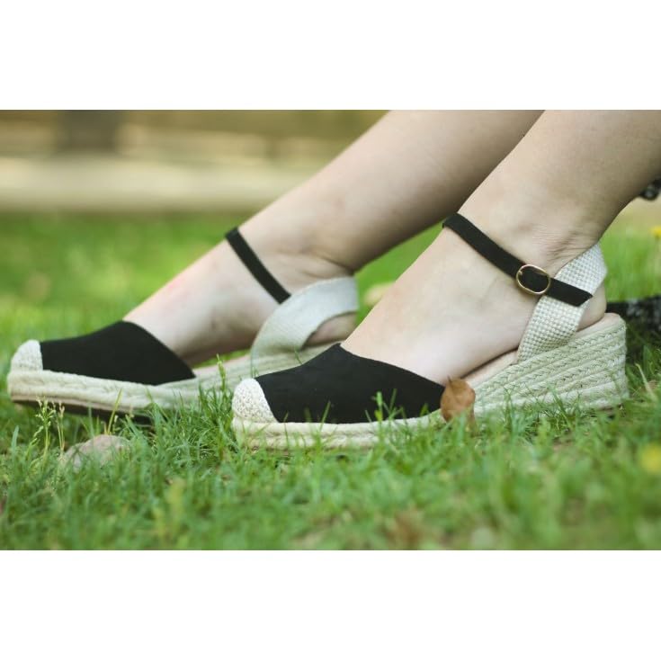 Benavente – Cuñas Mujer Esparto Abril Rojo | Alpargatas Cuña Mujer Media 4 Cuerdas Con Hebilla Al Tobillo | Plantilla Memory Foam Y Gel | Punta Cerrada Y Talón Destalonado