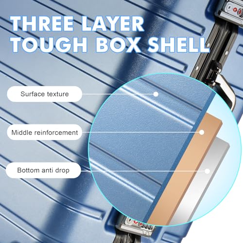 hard shell zipperless Carry On Luggage 22x14x9 Airline Approved, Aluminum Frame Suitcases With 360 Roller Spinner Wheels TSA Lock For Travel (blue, 20 inch), XLX024